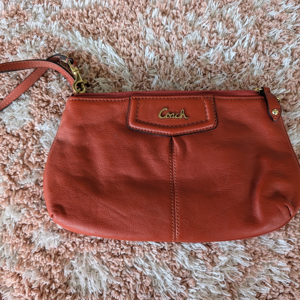Coach Orange Leather Wristlet